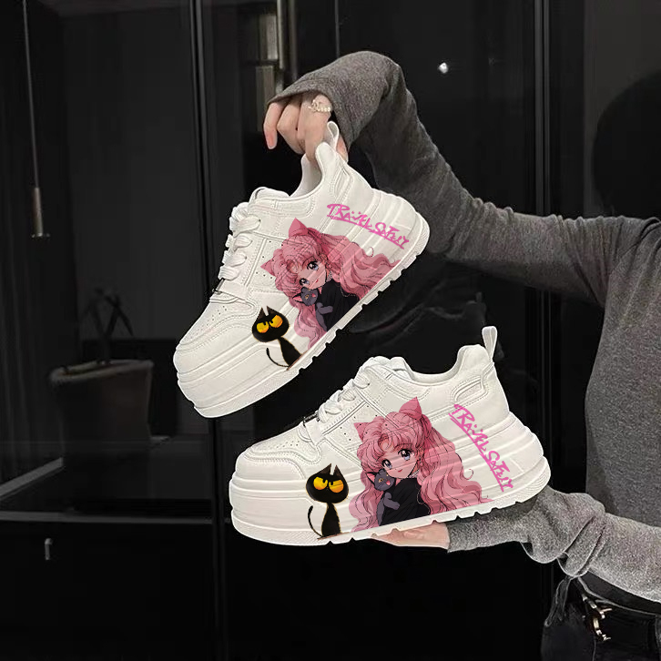 Genuine Leather White Shoes with Thick Soles for Women, Collaboration Model for Young Girls, 2025 Spring and Autumn New Versatile Casual Sneakers Genuine Leather White Shoes with Thick Soles for Women, Collaboration Model for Young Girls, 2025 Spring and Autumn New Versatile Casual Sneakers