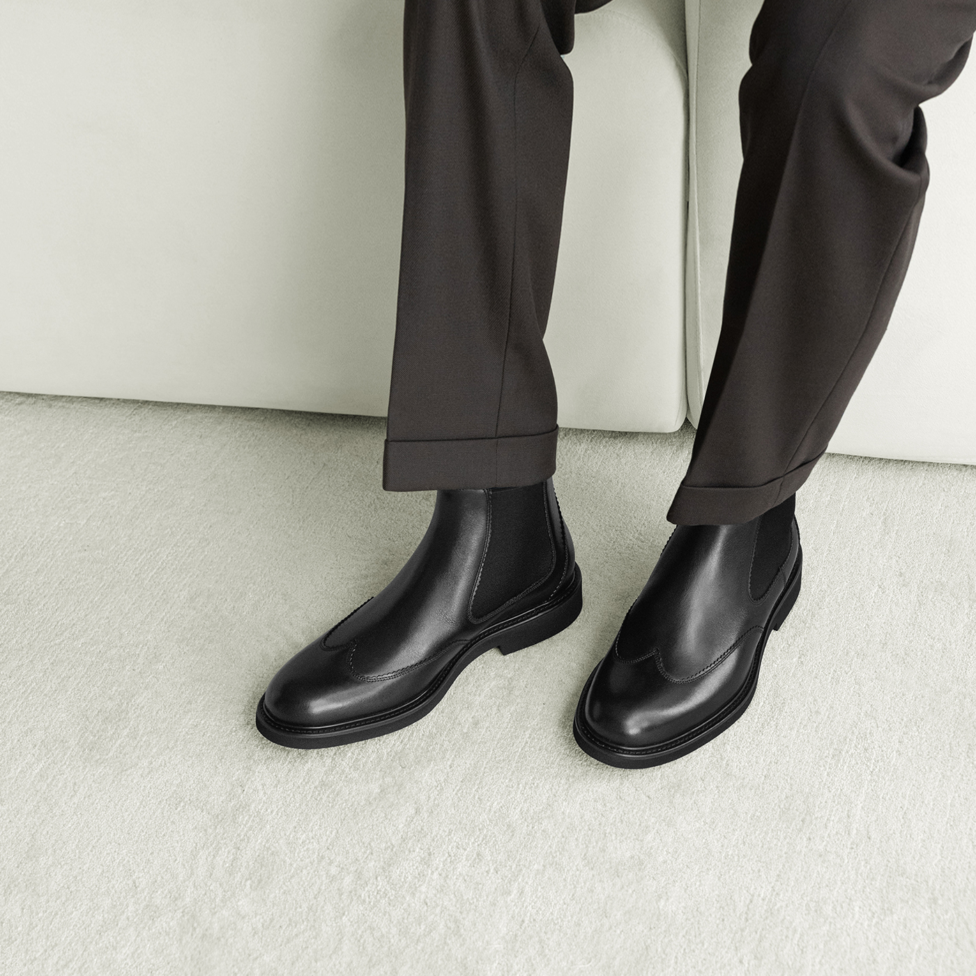 ThomWills チェルシーブーツ メンズ 英国風 ビジネス フォーマル マーティンブーツ ラウンドヘッド 本革 靴 ショートブーツ 春