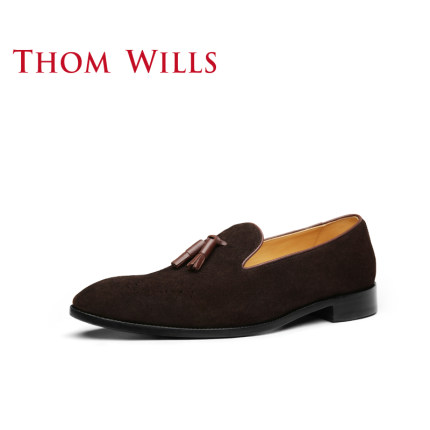 ThomWills男鞋反绒皮流苏乐福鞋英伦真皮休闲鞋一脚蹬懒人皮鞋