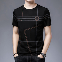 European and American mulberry silk short sleeve T-shirt mens summer round neck thin high-end boutique silk mens shirt tide