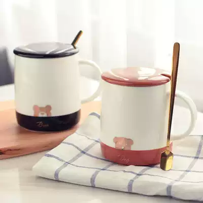 Big belly mug with lid spoon creative couple large capacity Cup ceramic cup female cute coffee cup cartoon personality