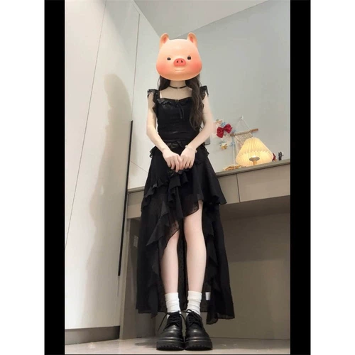 Летний гаечный ключ с бантиком, дизайнерская черная мини-юбка, французский стиль, эффект подтяжки, ассиметричный крой, тренд сезона