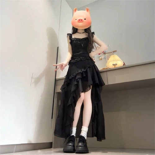 Летний гаечный ключ с бантиком, дизайнерская черная мини-юбка, французский стиль, эффект подтяжки, ассиметричный крой, тренд сезона