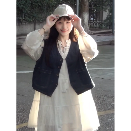 Осенний милый ретро джинсовый жилет, белая кукла, платье для школьников, юбка, комплект