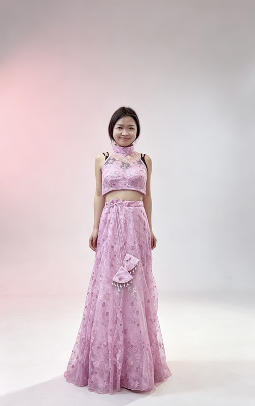 Lehenga Pink Halter Neck Skirt Embroidered Suit