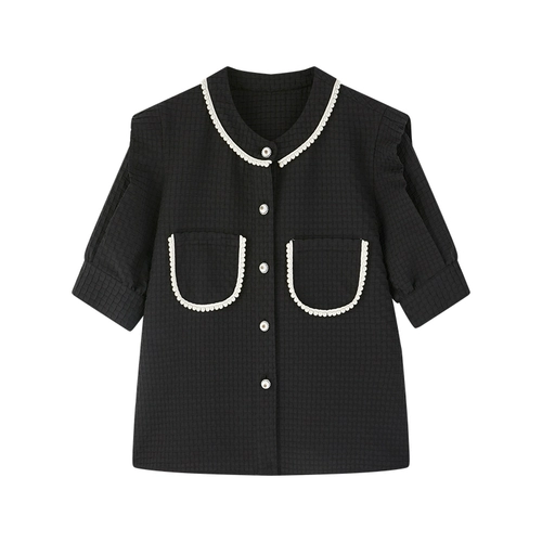 Летняя рубашка, ретро футболка, в стиле Шанель, французский ретро стиль, короткий рукав