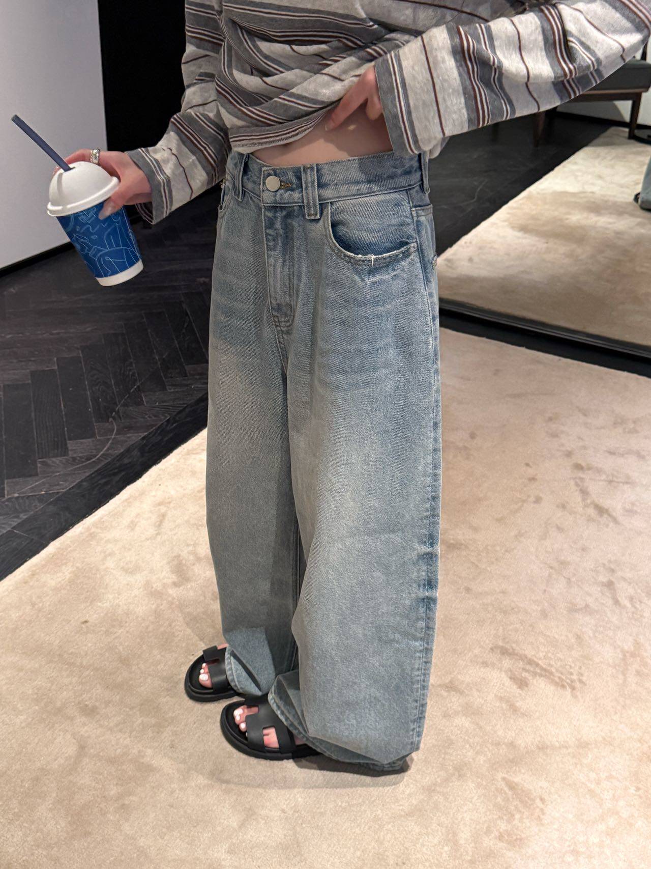 oker章壳儿оригинал～голубые джинсы стирка универсальные прямые корейский стиль свободные повседневные A704