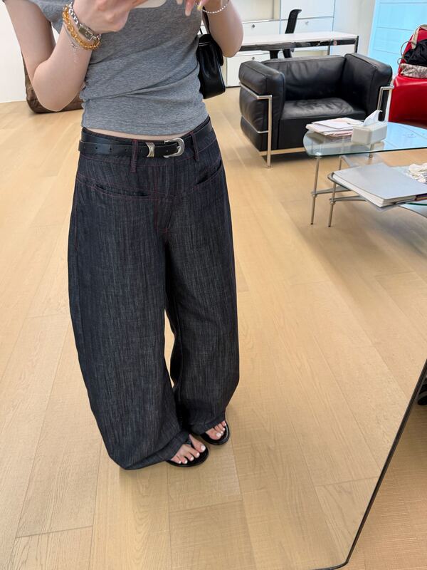 Oker Genuine Brand~Tencel Color-Blocked Denim Jeans Versatile Casual Mid-Length Style A881