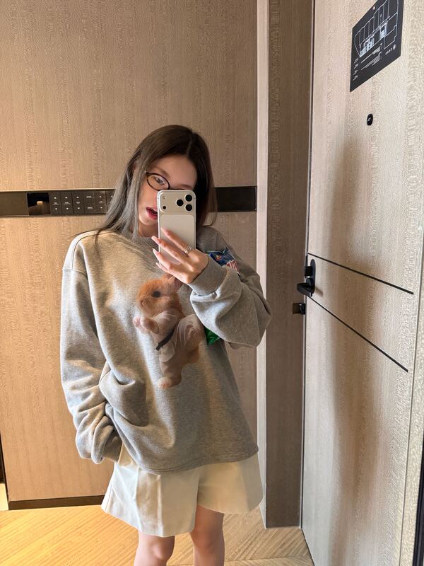 Oker Genuine Product~Fleece-Lined Pullover Printed Sweatshirt Casual Versatile Korean Style 26 Autumn New Model A1032