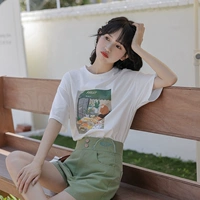 Летняя белая приятная телу футболка с коротким рукавом, оверсайз