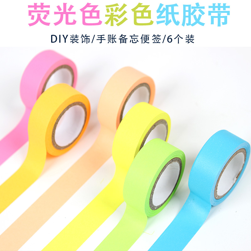 6 Pack fluorescent color hand account paper tape memo hand tear gummed paper hand account material paper diary decoration sticker