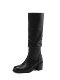 Moriwa Takumi genuine leather round-toe black tall boots for women 2025 autumn and winter new thick heel high heel knight boots