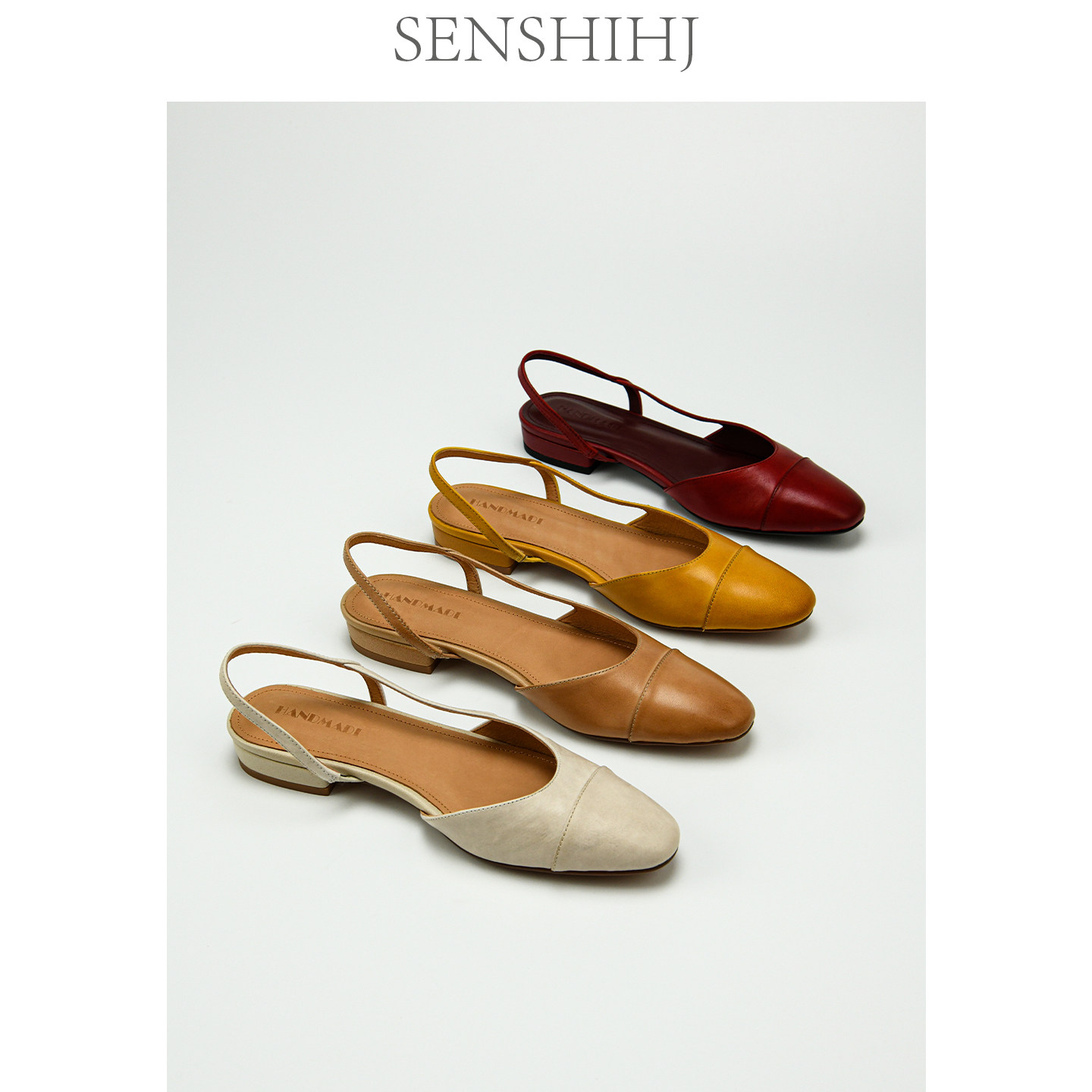 SENSHIHJ/森诗和匠 First-layer cowhide elegant low-heeled closed-toe sandals for women, summer style, plus size 41