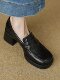 Senshi Hejiang sheepskin thick heel loafers for women 2025 spring new square toe high heel single shoes British small leather shoes