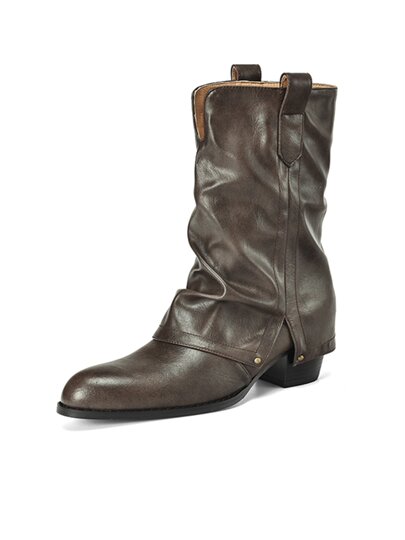 Senshi and Takumi genuine leather sweet and cool high-heeled thick-heeled trouser boots short-leg pile boots for women brown pointed toe western cowboy boots