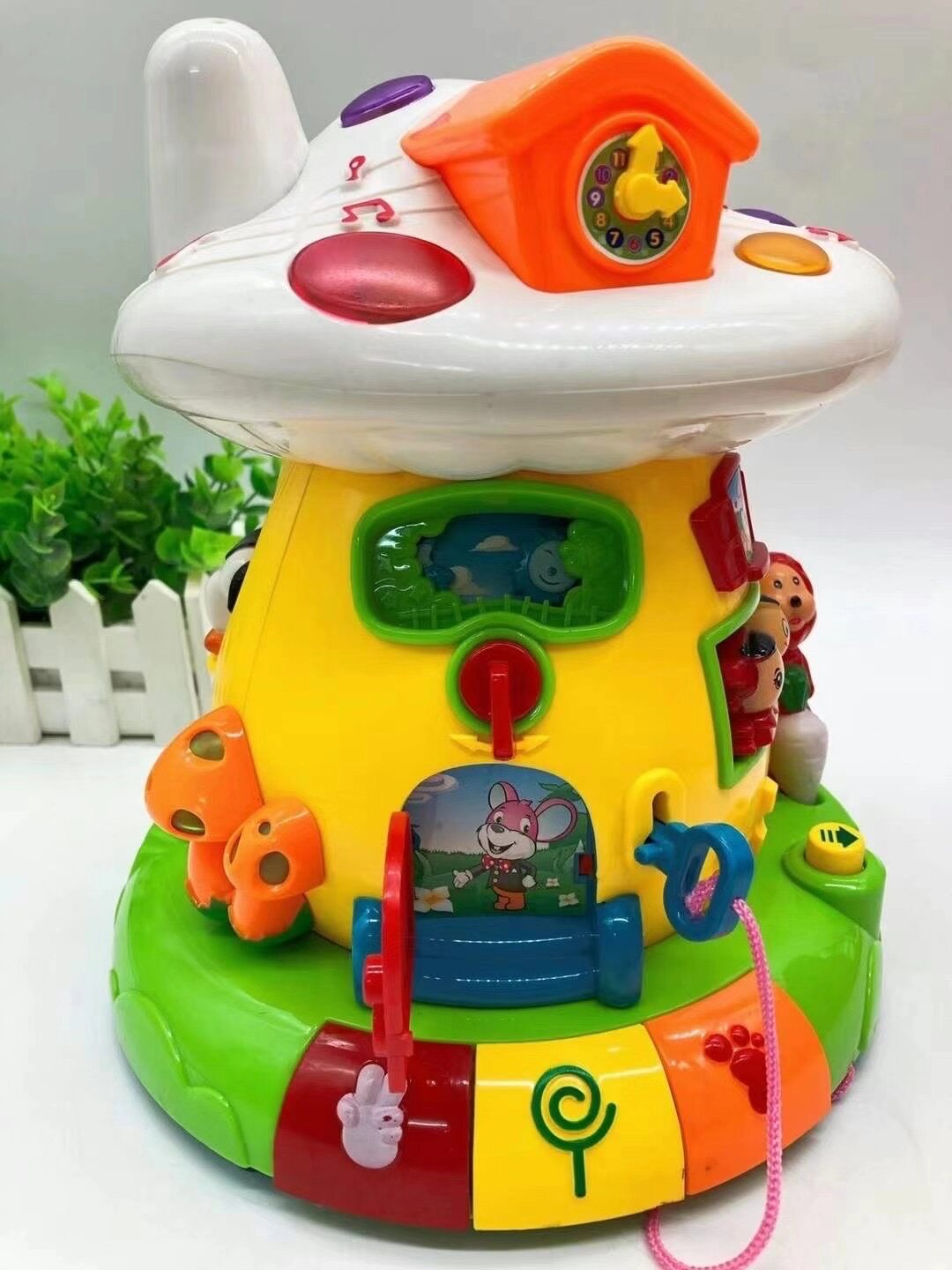 Multi-function early teaching toy house stories singing Tang po polyhedral open doorbell clock horse cries English