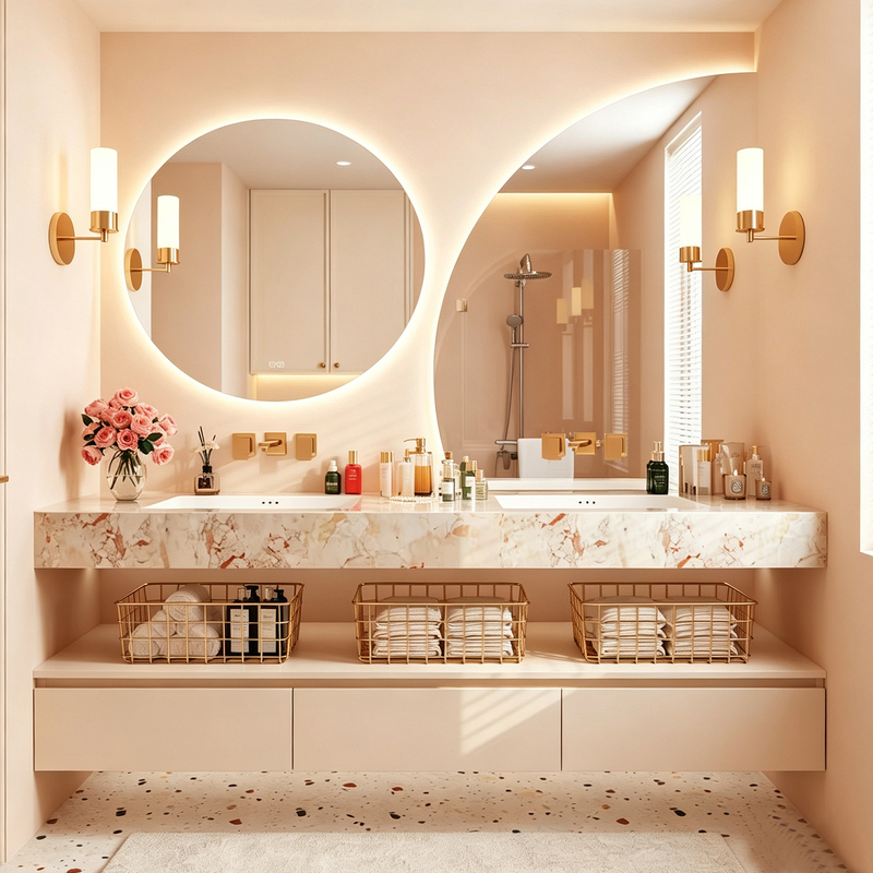 Designer Slate Seamless Basin Bathroom Cabinet Set, Hotel-Style Washbasin Vanity Unit