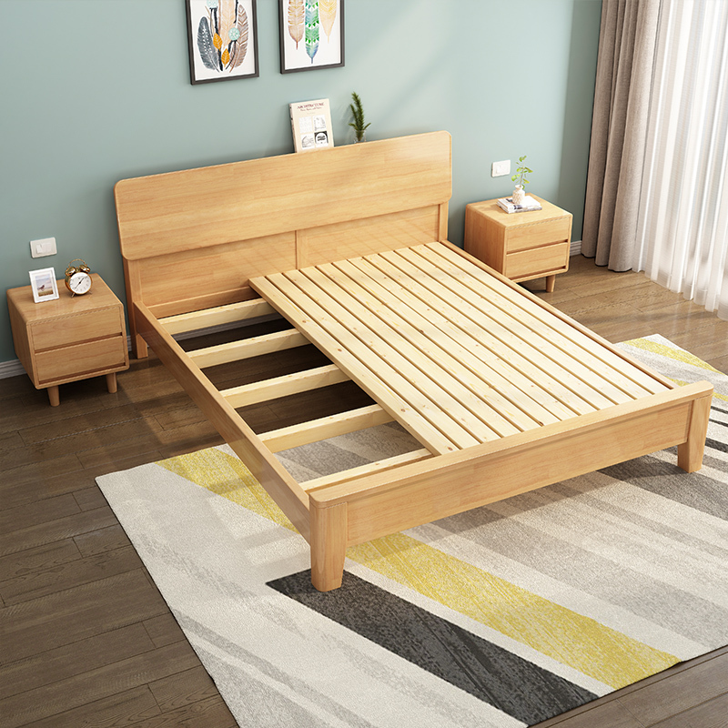 Nordic Solid Wood Bed 1.35m 1.68m Double Modern Minimalist Master Bedroom Air Pressure High Box Storage Bed for One Person Nordic Solid Wood Bed 1.35m 1.68m Double Modern Minimalist Master Bedroom Air Pressure High Box Storage Bed for One Person