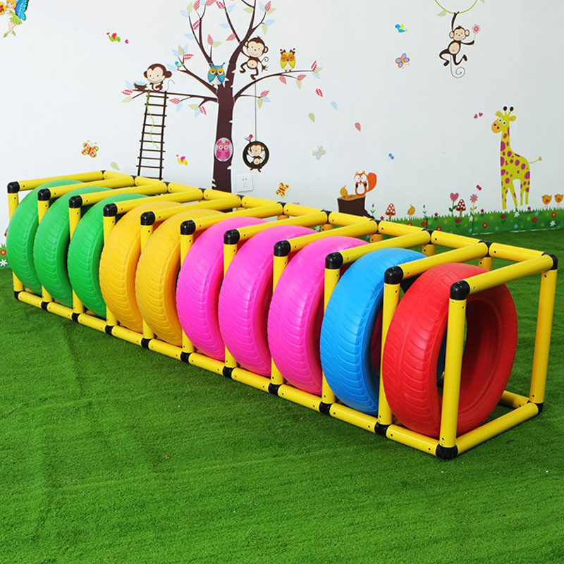 Tire rack kindergarten color plastic tire children's sensory integration training toys outdoor display rack sports equipment