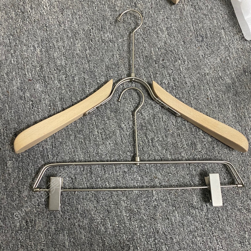 High-End Clothing Store Korean-Style Beech Wood Hangers for Men's and Women's Clothing, Wooden Pants Clips, Wedding Dress Hangers, Iron Pants Clips