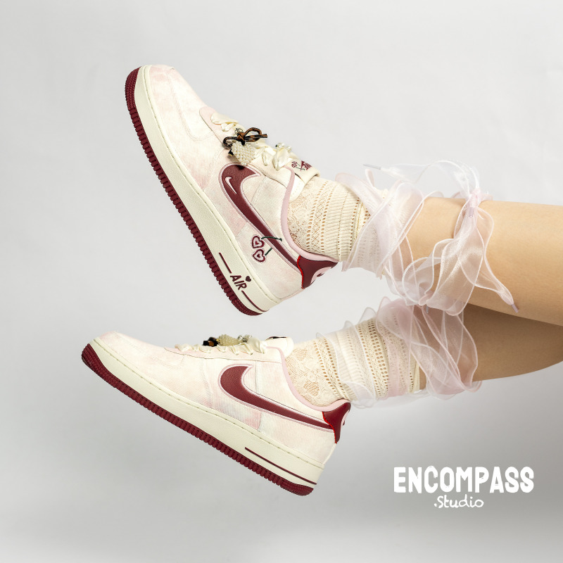 Nike Af1 Remake Valentine's Day Embroidered Cherry Sweet Cool Girly Style Satin Shoelaces Encompass