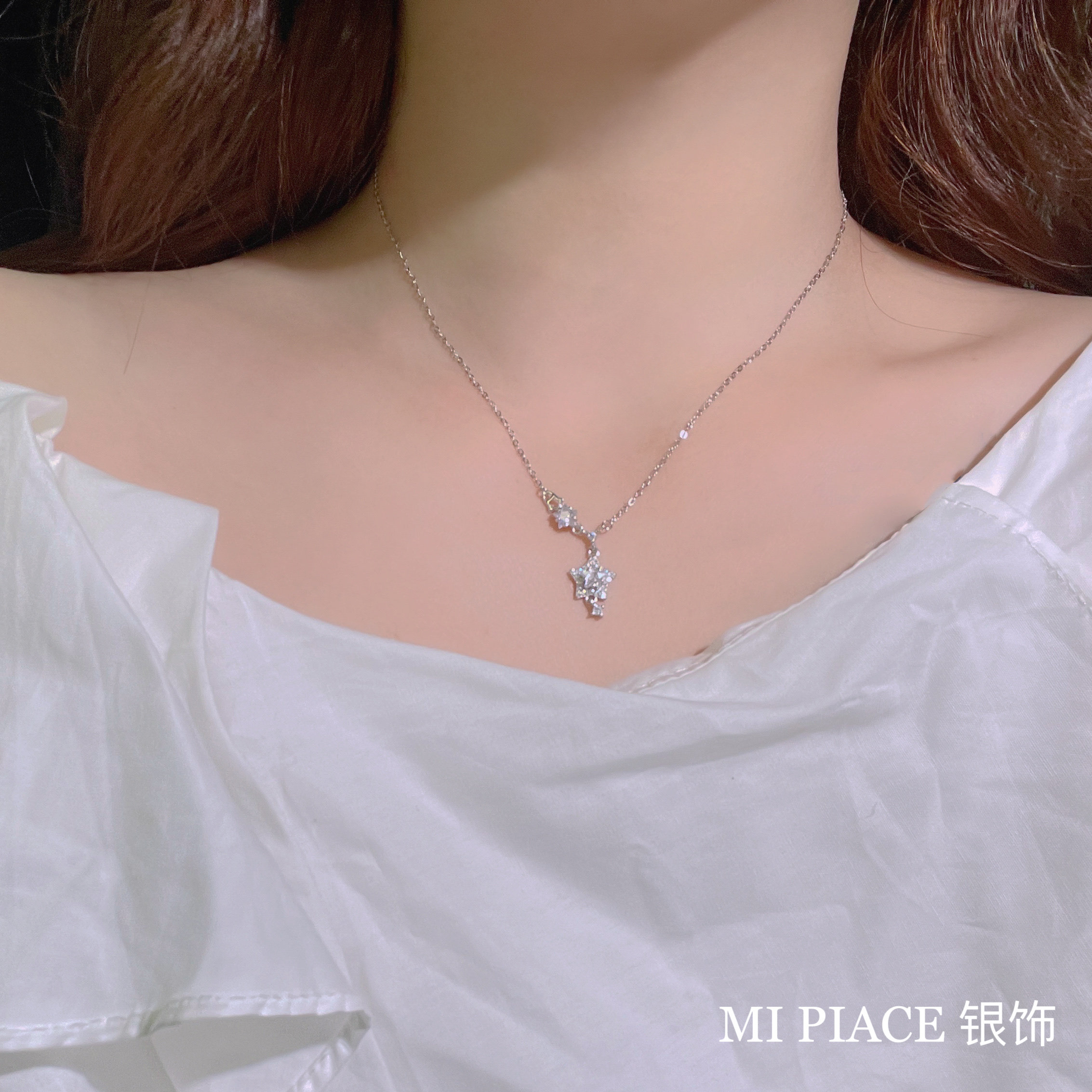 Серебряное ожерелье 闪耀星星s999纯银项链女轻奢小众高级感锁骨链送女生闺蜜生日礼物 OTHER