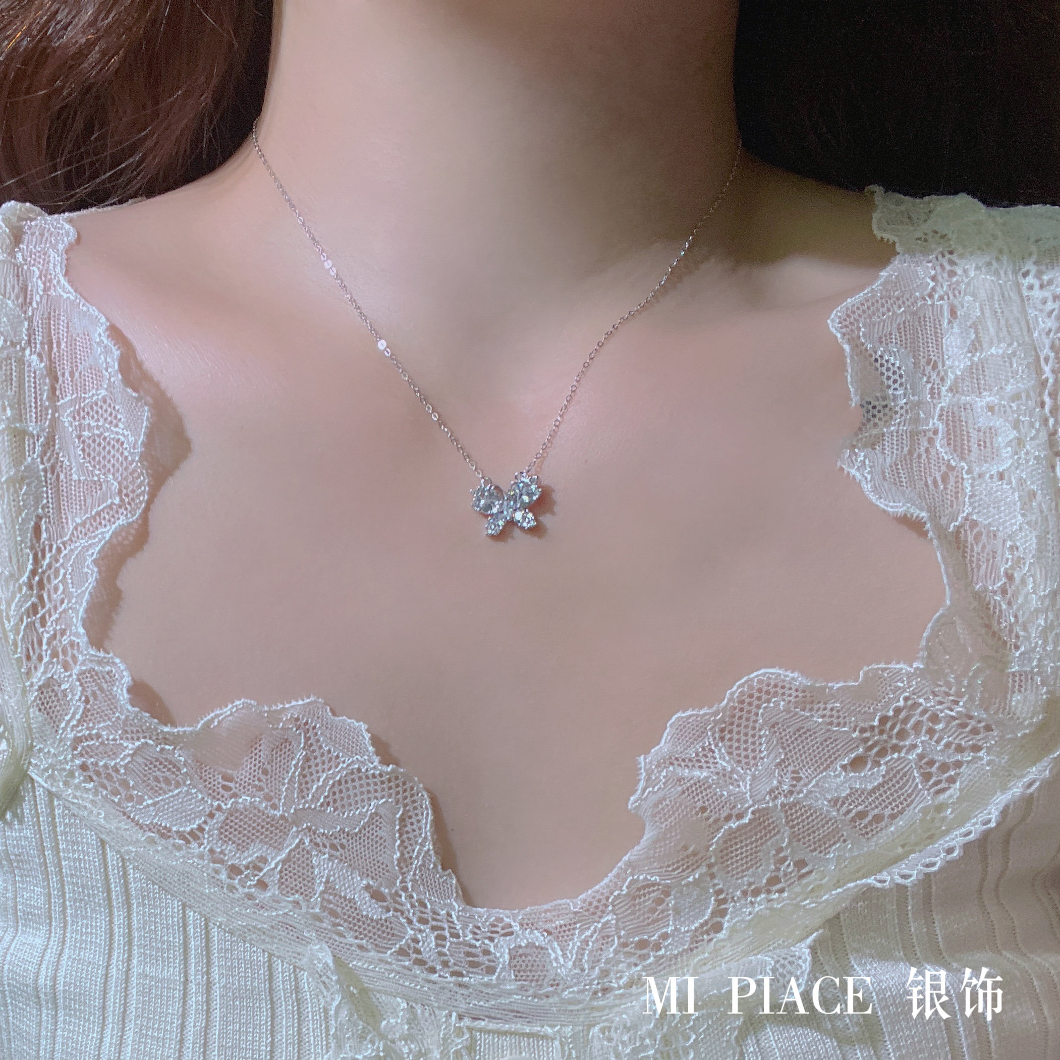 Серебряное ожерелье 999足银闪钻蝴蝶项链女新款轻奢设计感锁骨链送女生闺蜜生日礼物 OTHER