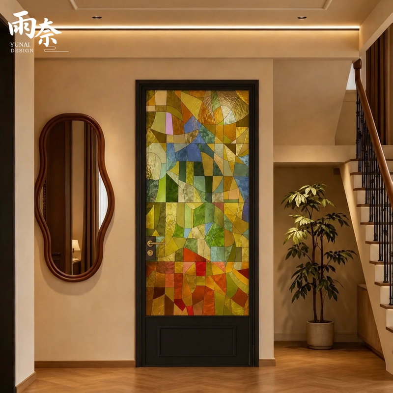 Yuna Colored Glass Art Door Bathroom Door Modern Simple Creative Geometric Color-Blocking Bathroom Door