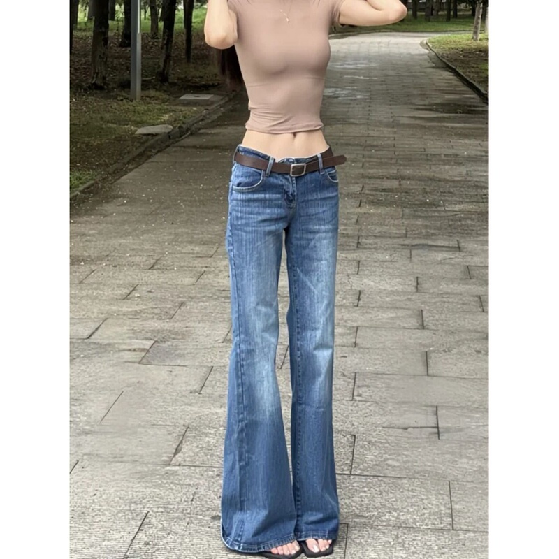 Petite American-Style Retro Distressed Flared Jeans for Women, Low-Waisted, Slimming, Non-Tight Straight-Leg Bootcut Pants