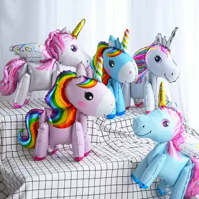 Baby 100 days arrangement standing pony aluminum film balloon children's birthday party decorations creative cartoon unicorn