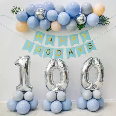 Net red ins boy Baby Full Moon 100 days a hundred days feast decoration supplies 100 natural Day background wall balloon