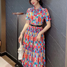 Старинное пальто 2023春季法式新款气质女神范设计彩虹印花收腰修身显瘦衬衫连衣裙