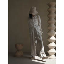 2021 autumn lazy linen lazy pants loose cotton linen wide leg pants adjustable drawstring simple classical silence
