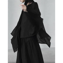 2021 summer black tencel sunscreen blouse loose large profile split design elegant lazy dark fairy style
