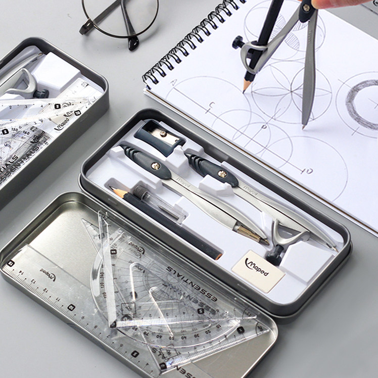Maped maped compass ruler set multi-functional professional mechanical drawing students with junior high school students primary school students can clip pen metal practical alloy can clip pencil cute small fresh