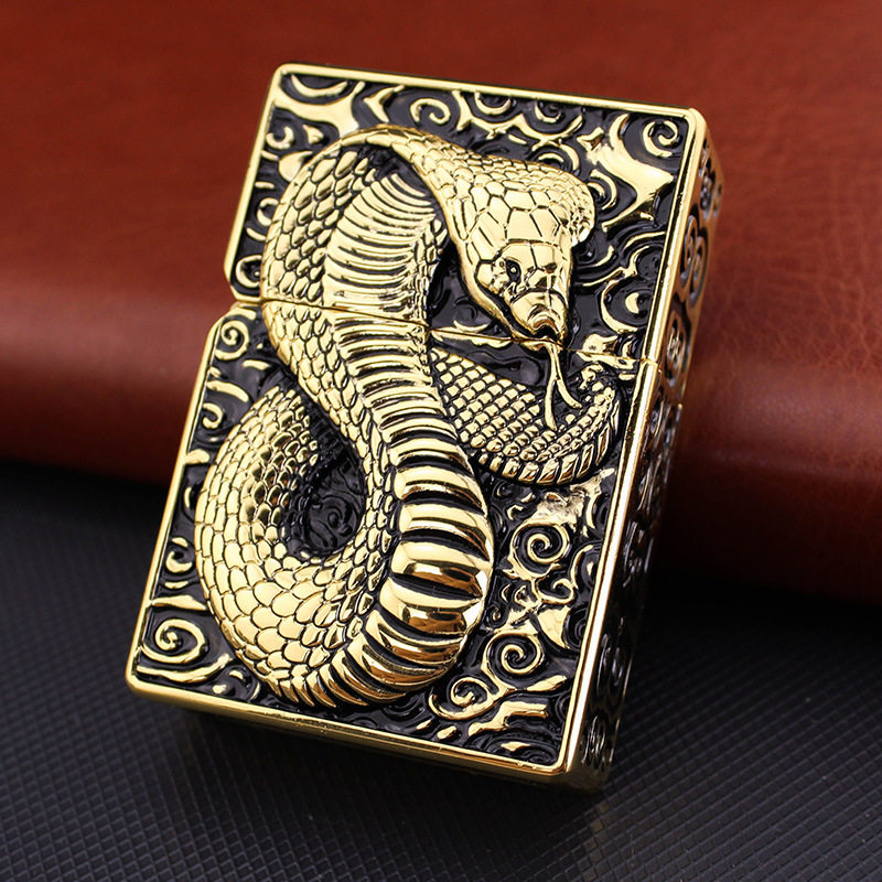 Sulow kerosene lighter ZORRO Heavy armor Snake King Pure Copper 5 Face Relief Engraving Windproof Retro Creative Personality