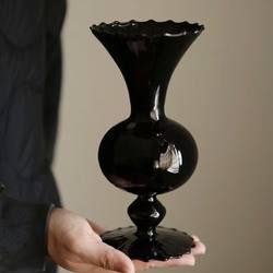French Middle Black Vase Ornaments Living Room Flower Retro Accessible Luxury Fancy Glass Hydroponic Flowers Dried Flowers