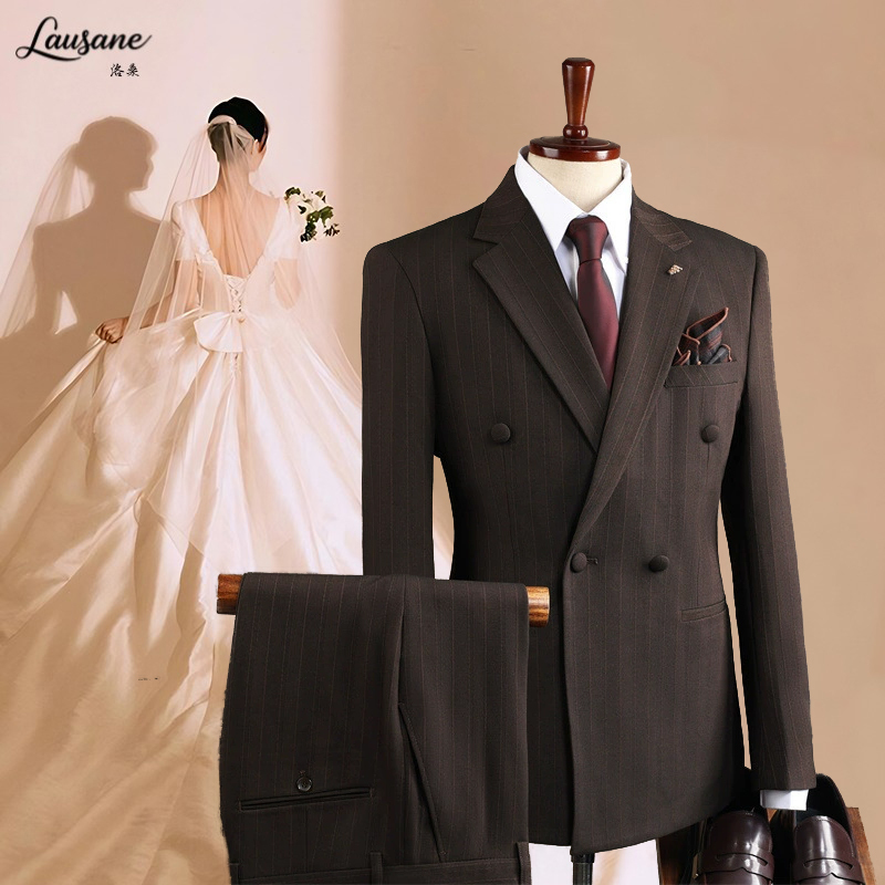 Summer Suit Men's Formal Suit High-End Business Double-Breasted Suit Three-Piece Suit Groom Wedding Dress Best Man