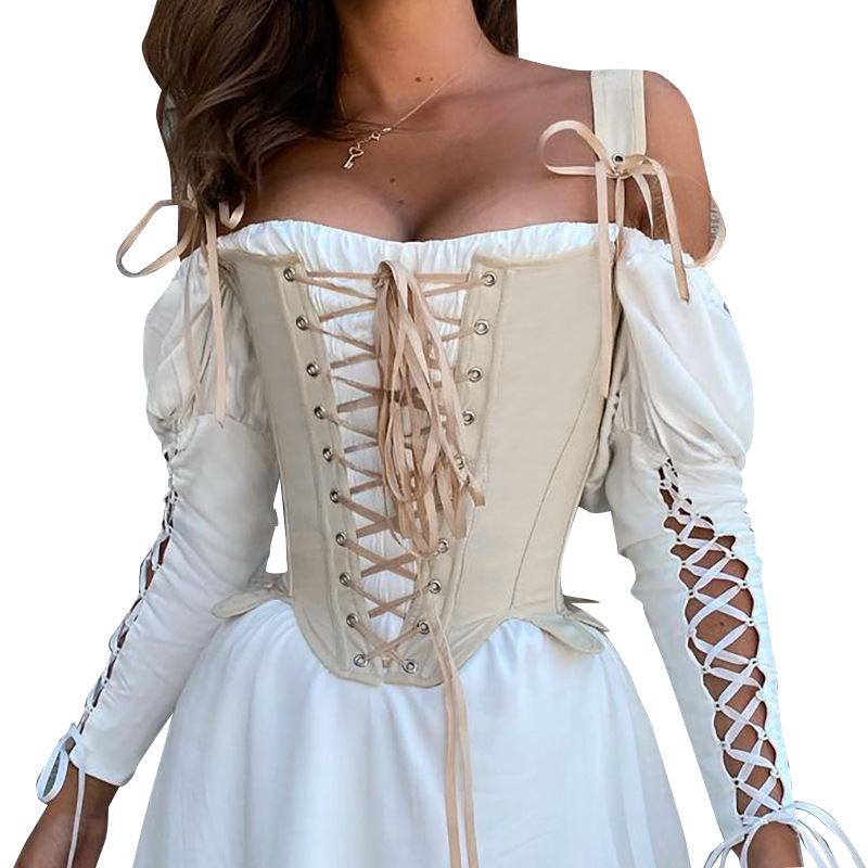 21175 Autumn Women's New Fashion Lace-Up Fishbone Corset Slim Sleeveless Dress