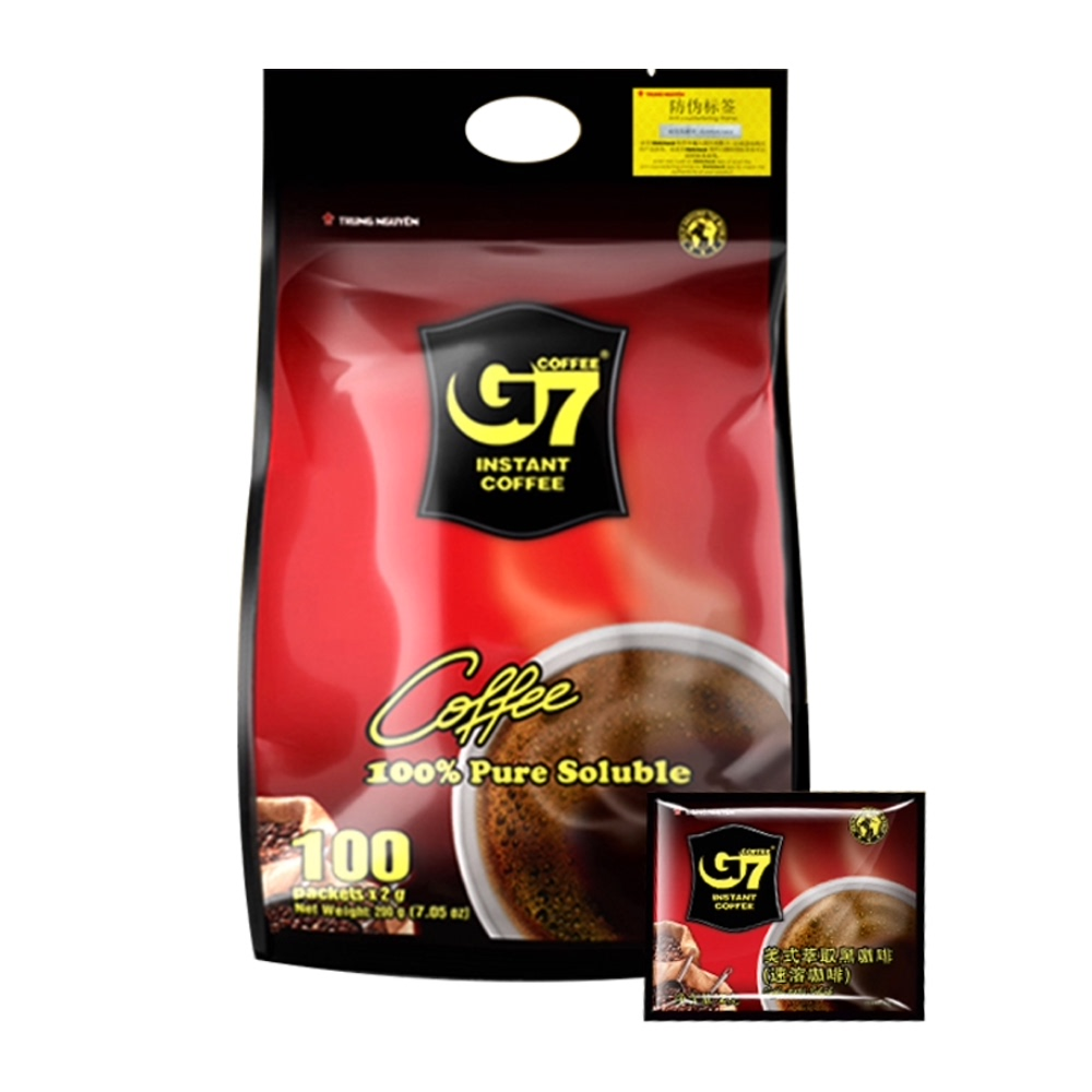 【越南进口】G7美式速溶纯黑咖啡提神咖啡2g*100杯共200g运动赋能