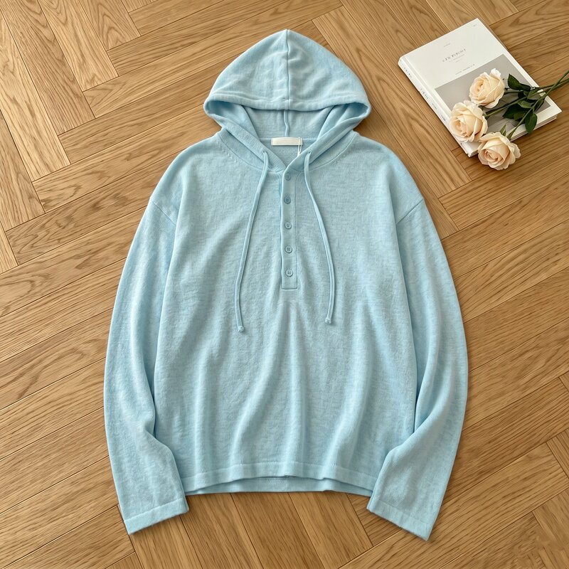 Summer 2026 New Style Women's Loose Slimming Casual Sun Protection Cover-Up Minimalist Style Blue Thin Hooded Long-Sleeve T-Shirt Summer 2026 New Style Women's Loose Slimming Casual Sun Protection Cover-Up Minimalist Style Blue Thin Hooded Long-Sleeve T-Shirt