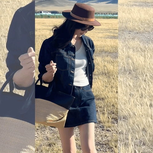 Ретро джинсовая куртка, мини-юбка, комплект, изысканный стиль, подходит для подростков, 2025 года, осенняя, в британском стиле