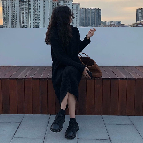 Демисезонное длинное шерстяное платье, трикотажная юбка, 2020, длина макси, увеличенная толщина, подходит для подростков