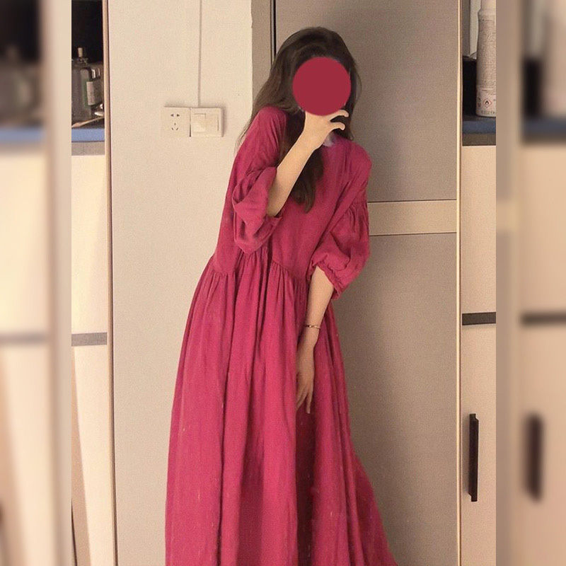 Gentle and Elegant Rose-Red Tea Break Dress with a High-End Feel, Spring Style, Lazy Chanel-Inspired Vintage Mori Girl Dress