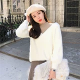 Демисезонный свежий комплект, пуховик, свитер, яркий броский стиль