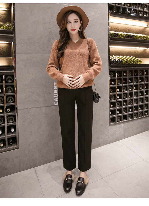 Quần bà bầu mùa thu và quần len ống rộng mùa đông mặc quần dài ấm áp rộng quần dày