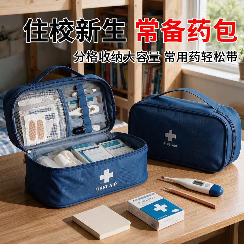 Dormitory Medical Kit, Student Medicine Box, Portable Essential Medication Storage Bag for Living on Campus, High School Student Medicine Bag for Travel