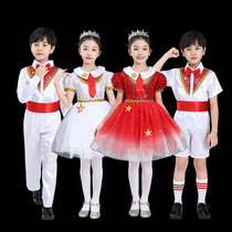 Six-1Children performing dress kirts girl puppy dress dress playing school pupil recited red choir suit