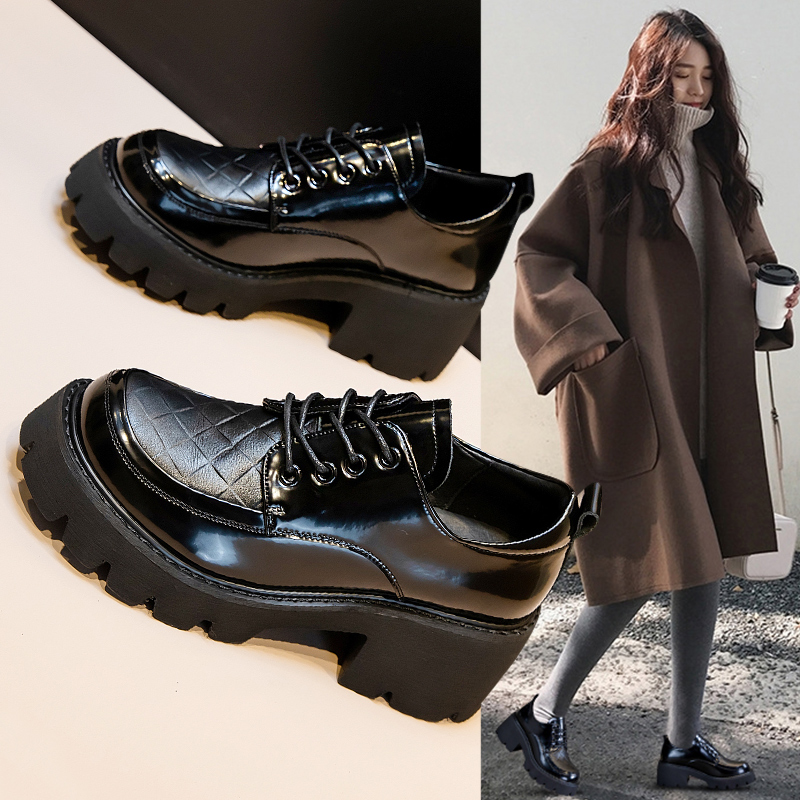 British style small leather shoes women's 2022 new all-match autumn thick heels retro thick bottom women's shoes single shoes