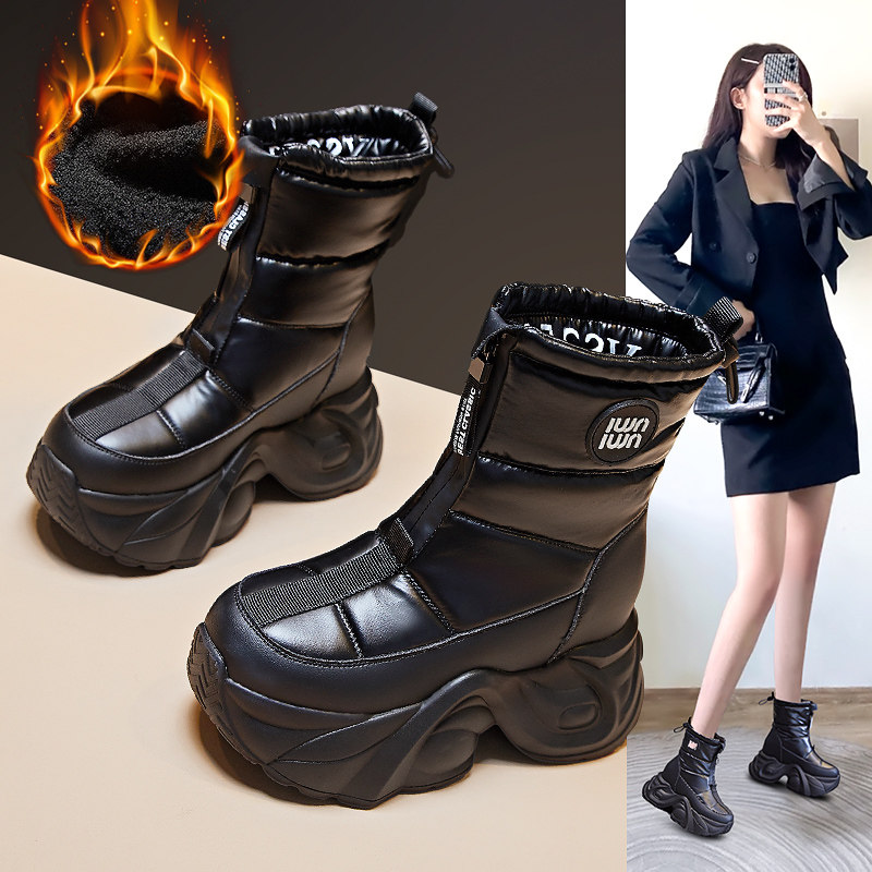 Women's Winter Snow Boots with Plush Lining, Thickened, Waterproof, Non-Slip, 2025 New Model, Northeast Large Cotton Boots, Thick-Soled, Height-Increasing Martin Boots